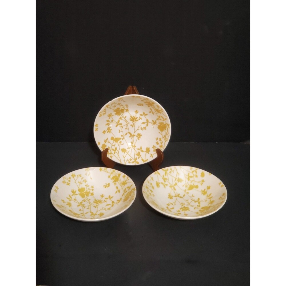 Sheffield Golden Meadow Ironstone Cereal Soup Bowls Floral Yellow 3pc Set Vtg